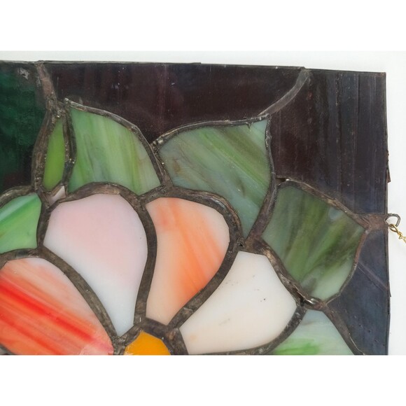 Stained Glass Panel Wall Hanging Window Decor 8 x 10 in Red Flower Art Glass - Picture 6 of 10